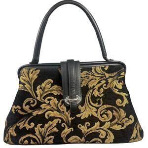 Raviani Jacquard Tapestry Leather Top Handle Doctor Frame Satchel Barby
